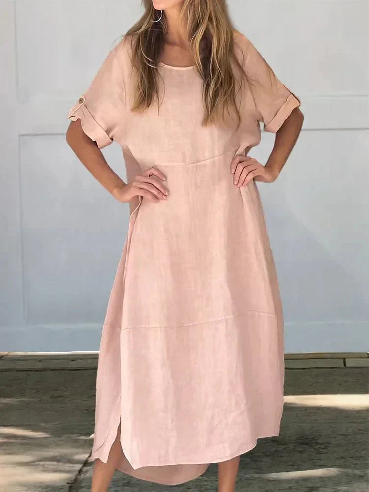 Casual Linen Blend V-Neck Pocketed Midi Dress | Talia 2