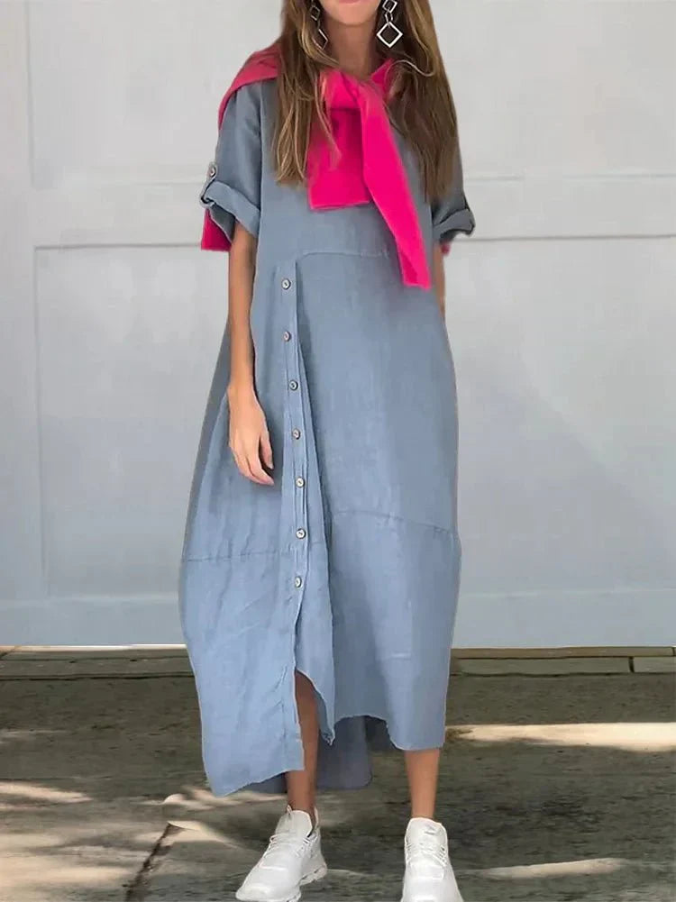 Casual Linen Blend V-Neck Pocketed Midi Dress | Talia 3