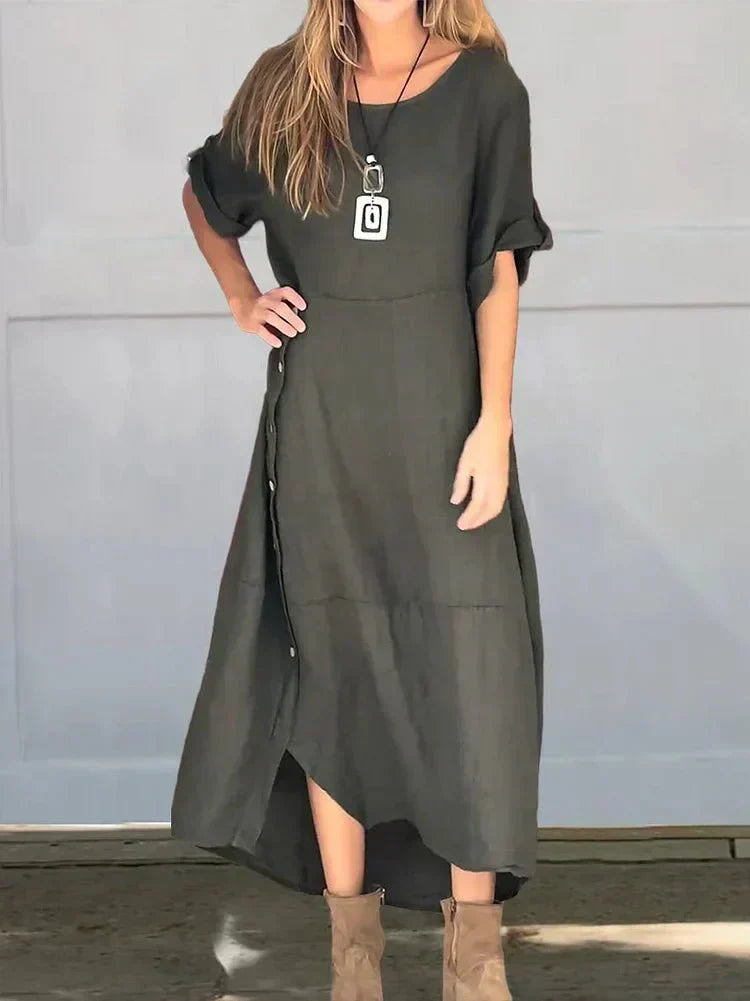 Casual Linen Blend V-Neck Pocketed Midi Dress | Talia 4