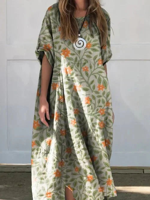 Casual Linen Blend V-Neck Pocketed Midi Dress | Talia 5