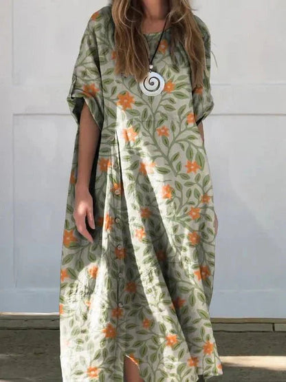 Casual Linen Blend V-Neck Pocketed Midi Dress | Talia 5