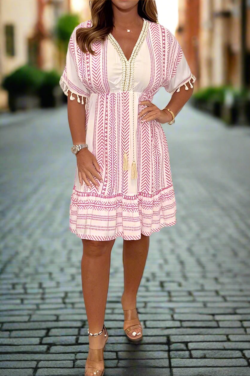 Casual Printed V-Neck Flowy Midi Dress | Cora 3