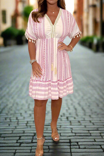 Casual Printed V-Neck Flowy Midi Dress | Cora 3