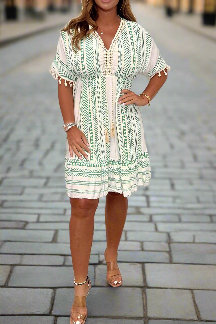 Casual Printed V-Neck Flowy Midi Dress | Cora 4