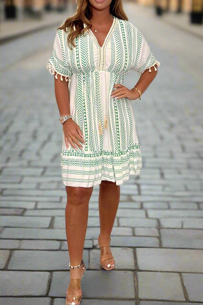 Casual Printed V-Neck Flowy Midi Dress | Cora 4