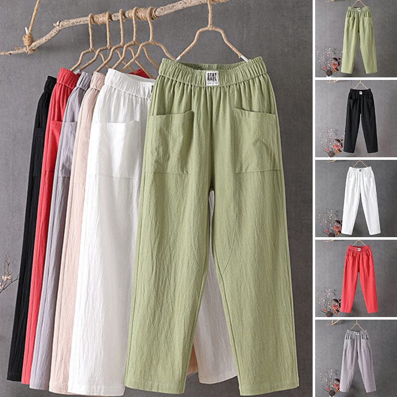 Amara | Women Elastic Waist Straight Leg Relaxed Fit Casual Trousers 7