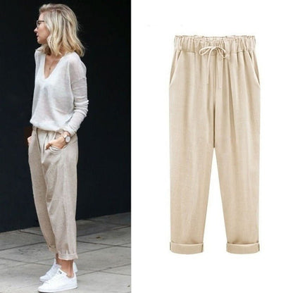Freya | Women Elastic Waist Tapered Leg Relaxed Fit Lightweight Casual Trousers 1