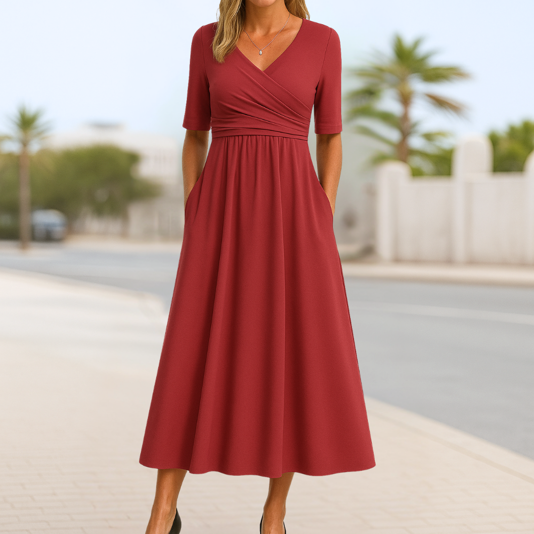 Casual Wrap Midi Dress with Crossover for Summer Occasions | Mira 2