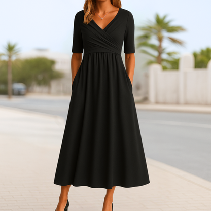Casual Wrap Midi Dress with Crossover for Summer Occasions | Mira 3