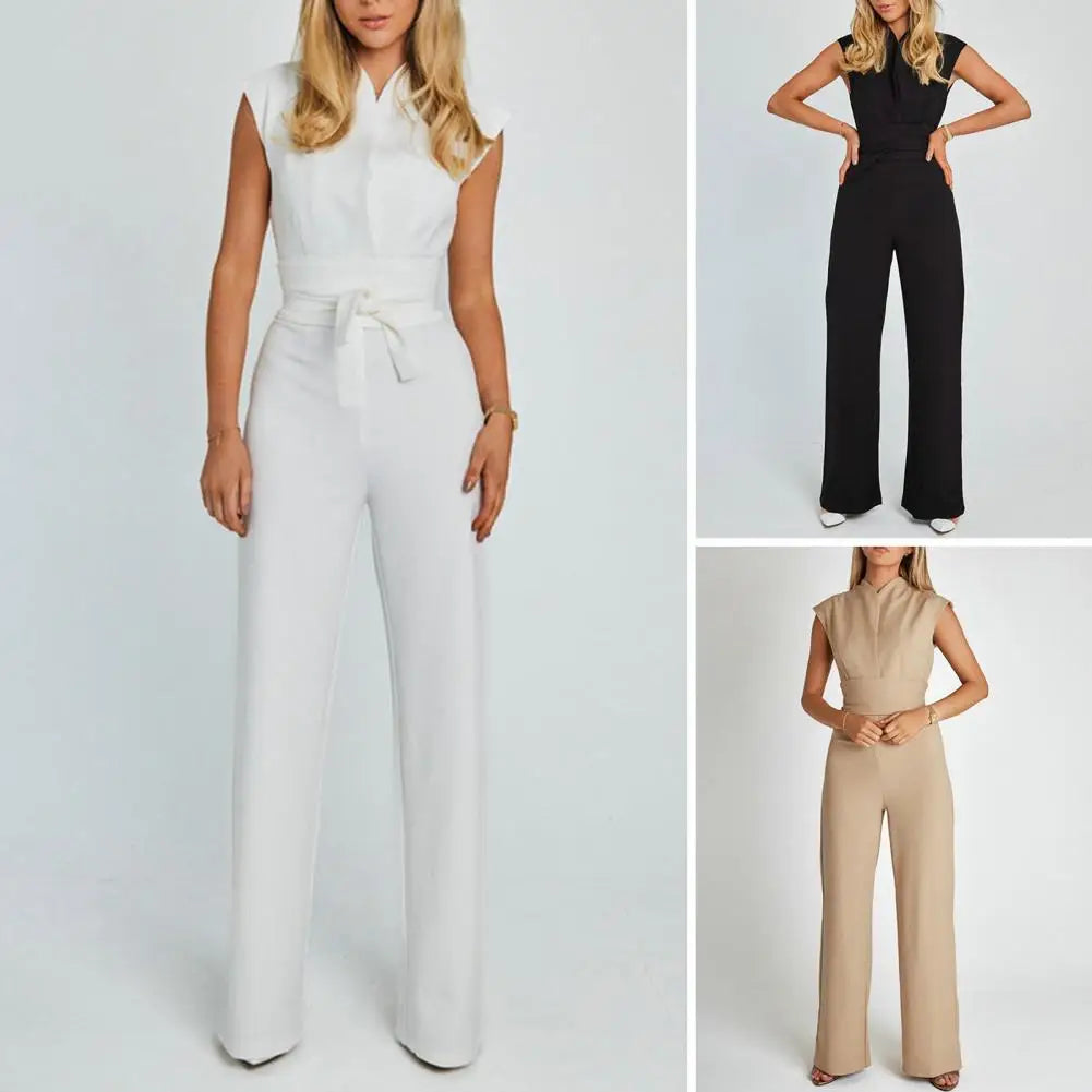 Celeste | Women Elegant Wide Leg Jumpsuit Sleeveless V-Neck Chic 1