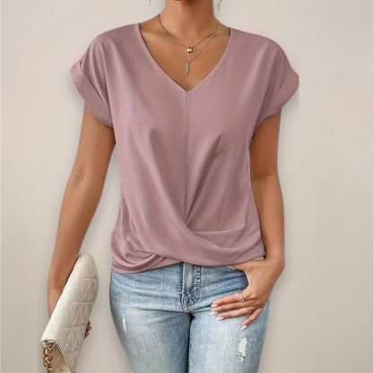 Celeste | Womens Casual V-Neck Twist Front Relaxed Fit Short Sleeve Top 3