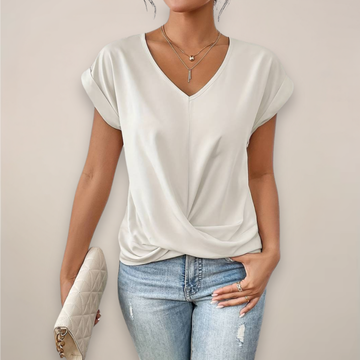Celeste | Womens Casual V-Neck Twist Front Relaxed Fit Short Sleeve Top 5