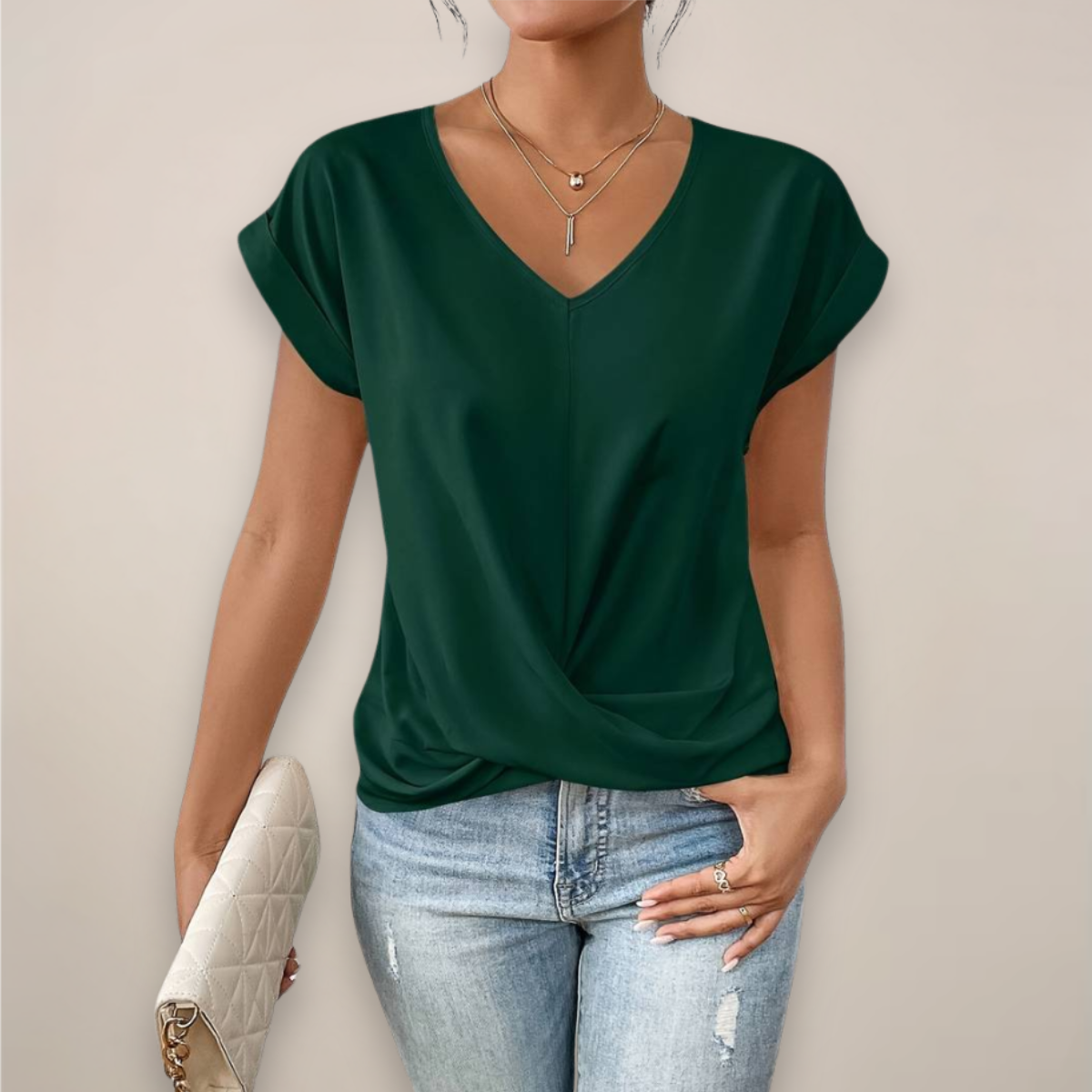 Celeste | Womens Casual V-Neck Twist Front Relaxed Fit Short Sleeve Top 6
