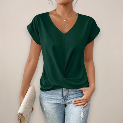Celeste | Womens Casual V-Neck Twist Front Relaxed Fit Short Sleeve Top 6