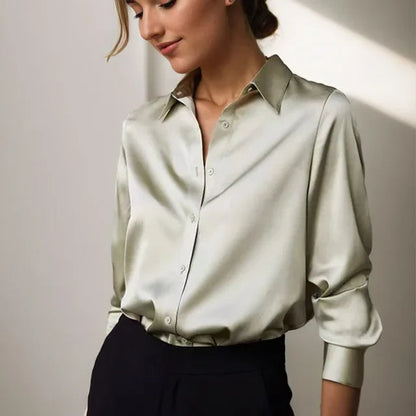 Celeste | Womens Elegant Relaxed Fit Satin Blend Draped Blouse 1