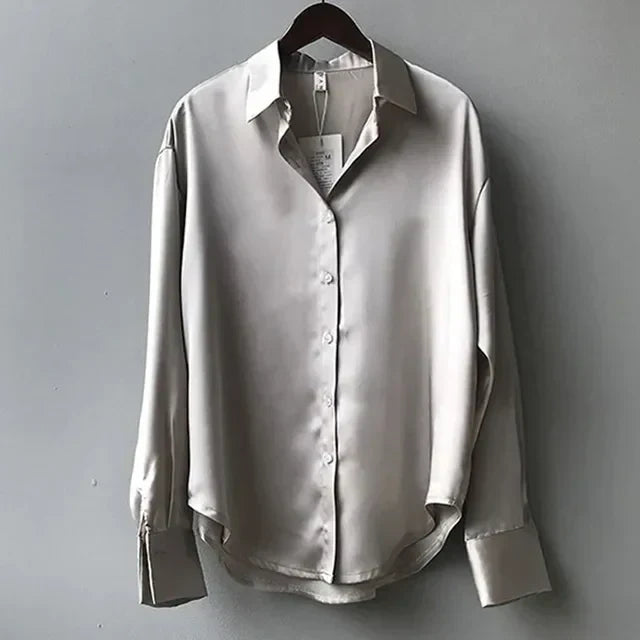 Celeste | Womens Elegant Relaxed Fit Satin Blend Draped Blouse 3