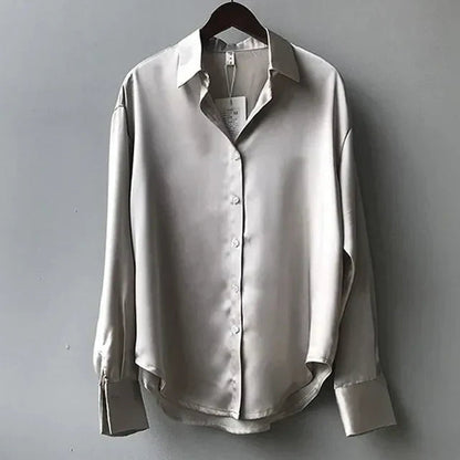 Celeste | Womens Elegant Relaxed Fit Satin Blend Draped Blouse 3