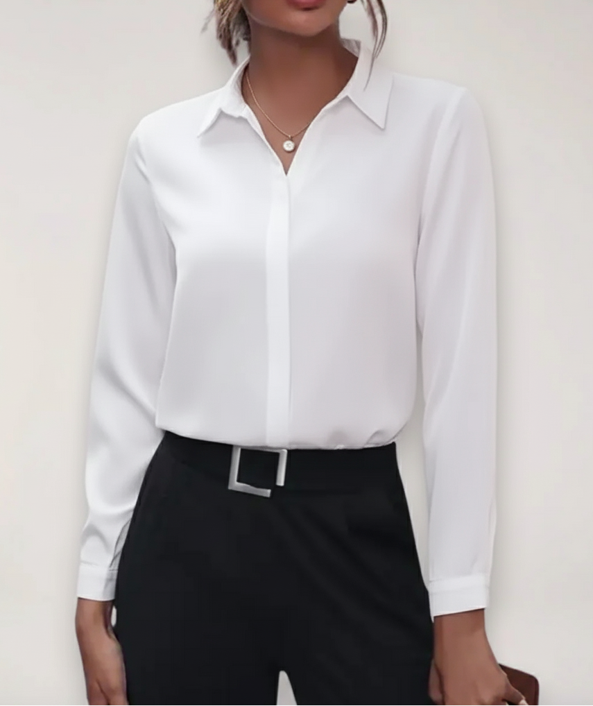 Celeste | Womens Elegant Tailored Long Sleeve Classic Collar Button-Up Blouse 2