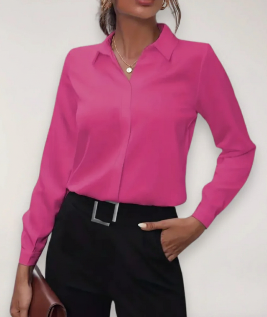 Celeste | Womens Elegant Tailored Long Sleeve Classic Collar Button-Up Blouse 4