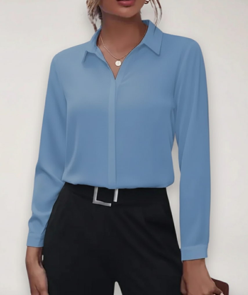 Celeste | Womens Elegant Tailored Long Sleeve Classic Collar Button-Up Blouse 5