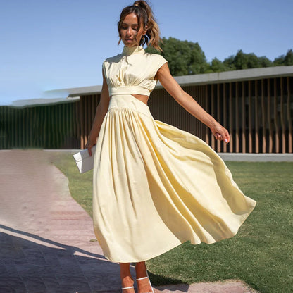 Chloé | Womens Wedding Guest Chiffon Halter Sleeveless Relaxed Fit Flowing Midi Dress 7