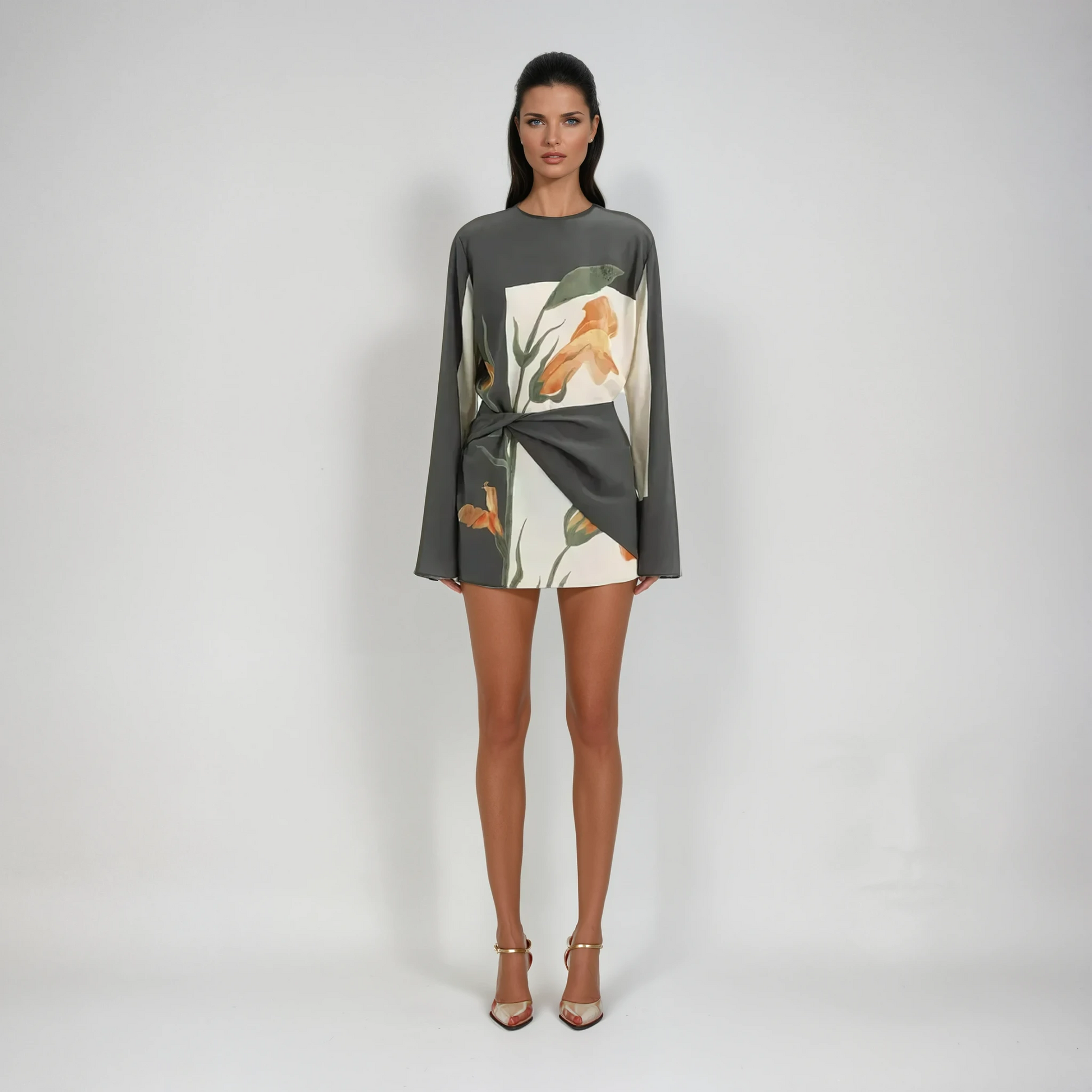 Constance | Womens Cocktail Silk Cowl Neck Flared Sleeve Fitted Twist Mini Dress 1