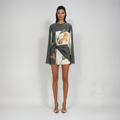 Constance | Womens Cocktail Silk Cowl Neck Flared Sleeve Fitted Twist Mini Dress 1