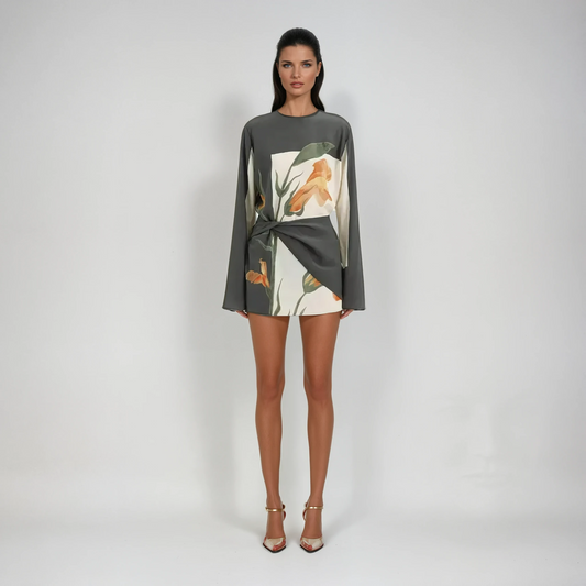Constance | Womens Cocktail Silk Cowl Neck Flared Sleeve Fitted Twist Mini Dress 1