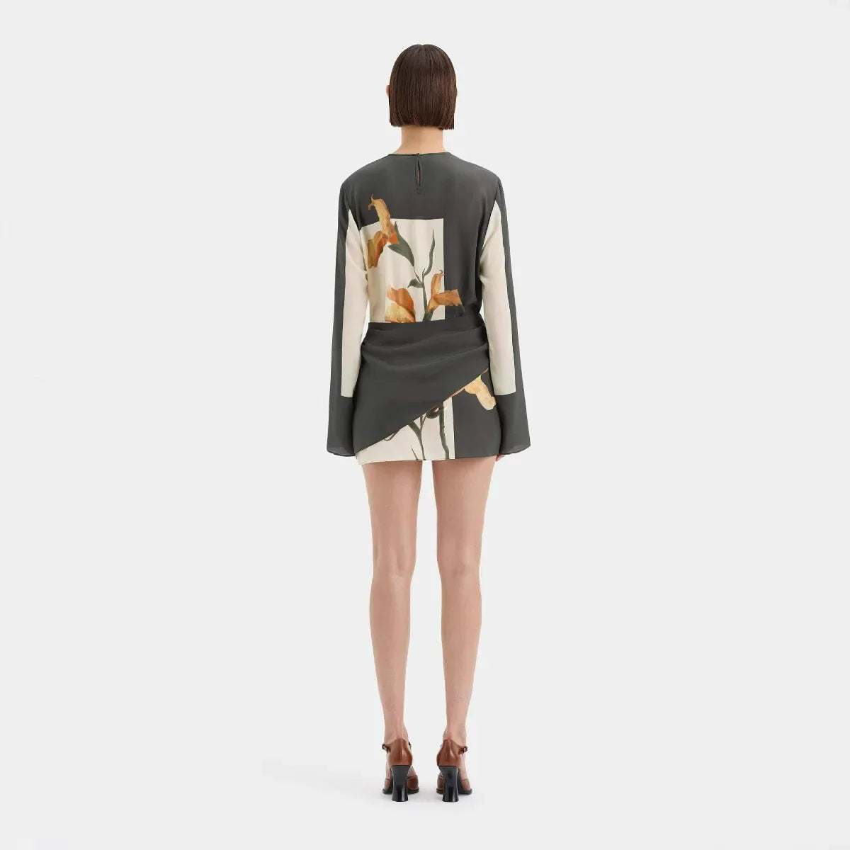 Constance | Womens Cocktail Silk Cowl Neck Flared Sleeve Fitted Twist Mini Dress 2