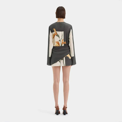 Constance | Womens Cocktail Silk Cowl Neck Flared Sleeve Fitted Twist Mini Dress 2