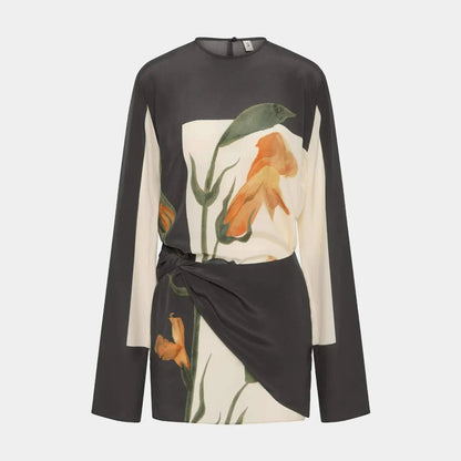 Constance | Womens Cocktail Silk Cowl Neck Flared Sleeve Fitted Twist Mini Dress 3