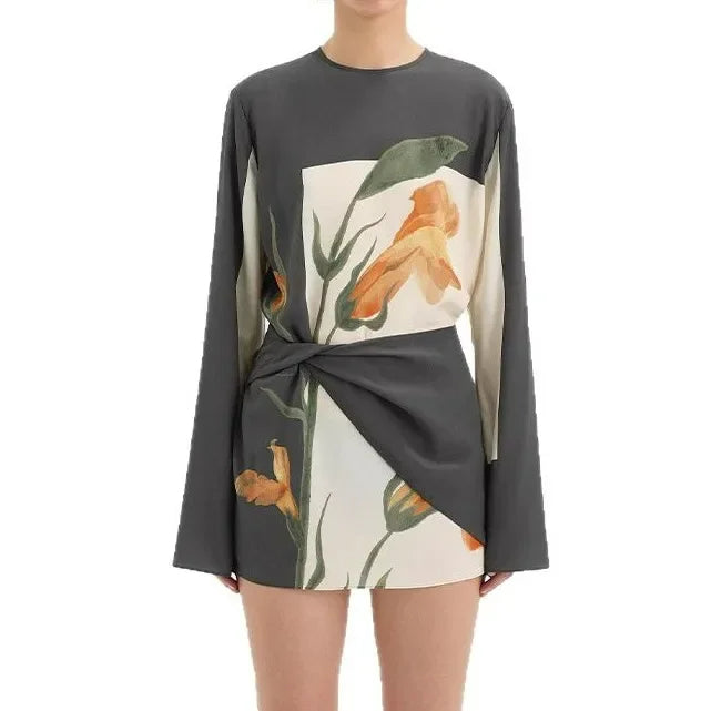 Constance | Womens Cocktail Silk Cowl Neck Flared Sleeve Fitted Twist Mini Dress 4