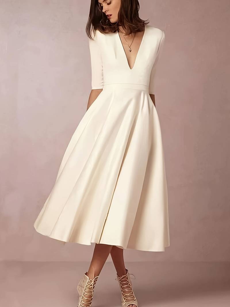Daisy | Womens Wedding Guest Satin Sleeveless Flared Midi Dress with Elegant Movement 2