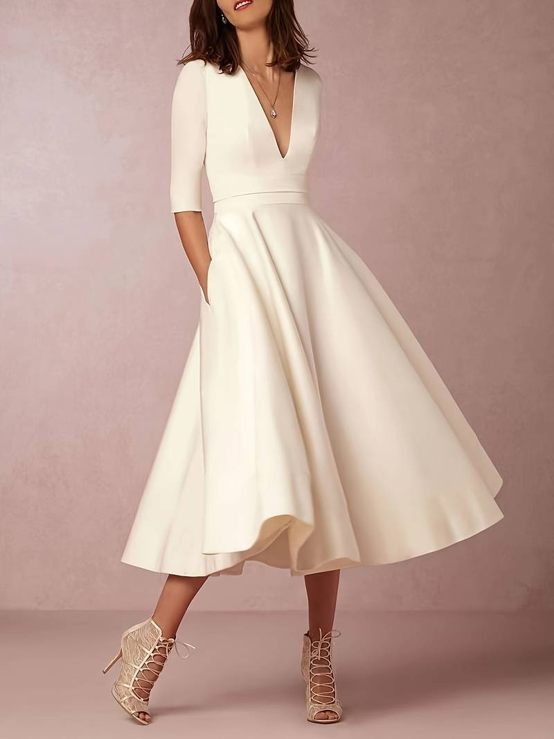 Daisy | Womens Wedding Guest Satin Sleeveless Flared Midi Dress with Elegant Movement 4