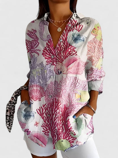Daphne | Womens Chic Relaxed Fit Floral Draped Blouse 1