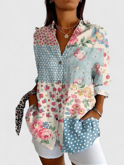 Daphne | Womens Chic Relaxed Fit Floral Draped Blouse 2