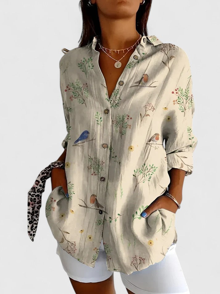 Daphne | Womens Chic Relaxed Fit Floral Draped Blouse 3