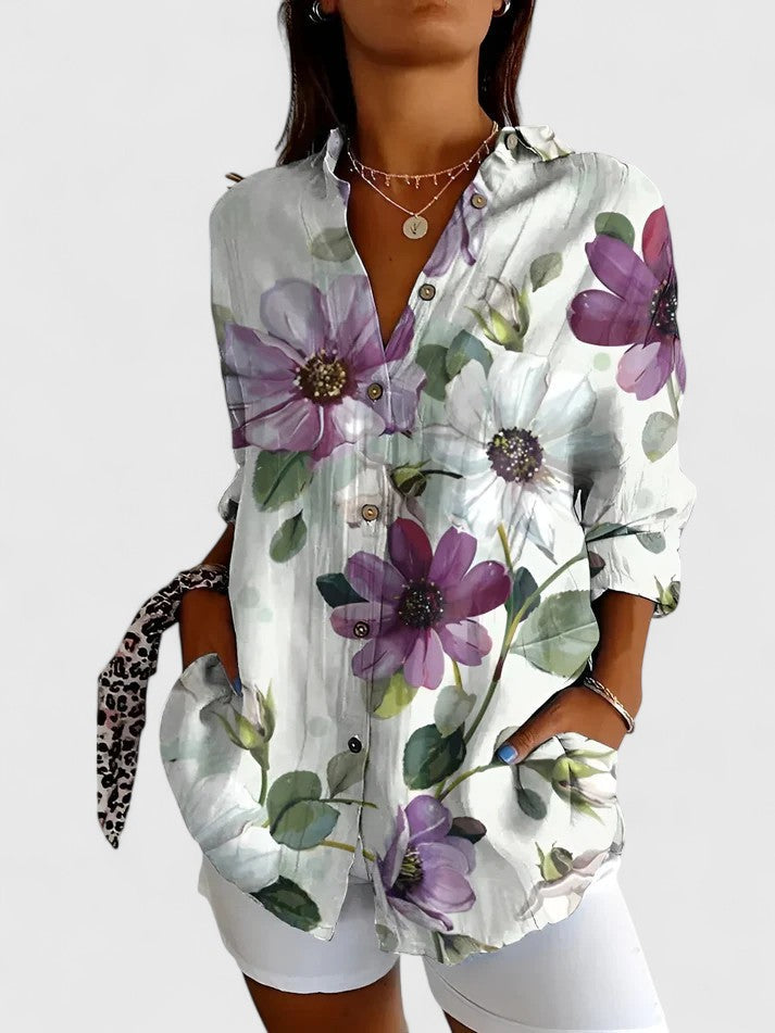 Daphne | Womens Chic Relaxed Fit Floral Draped Blouse 4
