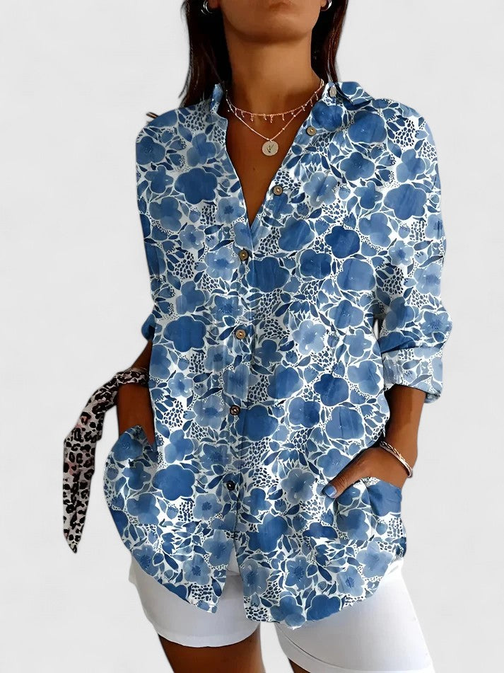 Daphne | Womens Chic Relaxed Fit Floral Draped Blouse 7