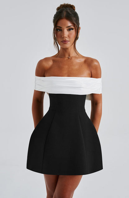 Delta | Womens Party Off Shoulder Flared Satin Mini Dress 5