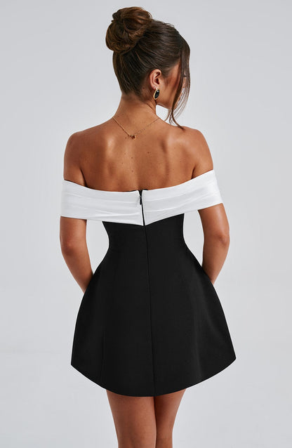 Delta | Womens Party Off Shoulder Flared Satin Mini Dress 7