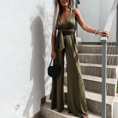 Dhelian | Women Elegant Halter Jumpsuit Wide Leg Sleeveless Evening 1