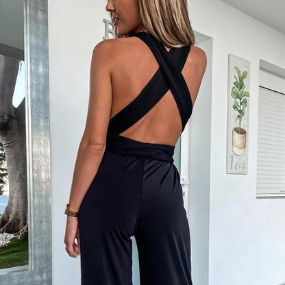 Dhelian | Women Elegant Halter Jumpsuit Wide Leg Sleeveless Evening 3
