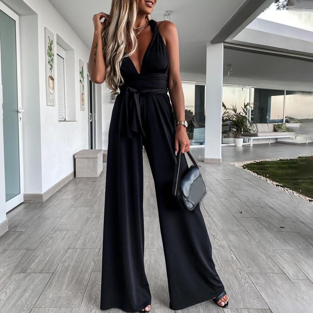 Dhelian | Women Elegant Halter Jumpsuit Wide Leg Sleeveless Evening 5