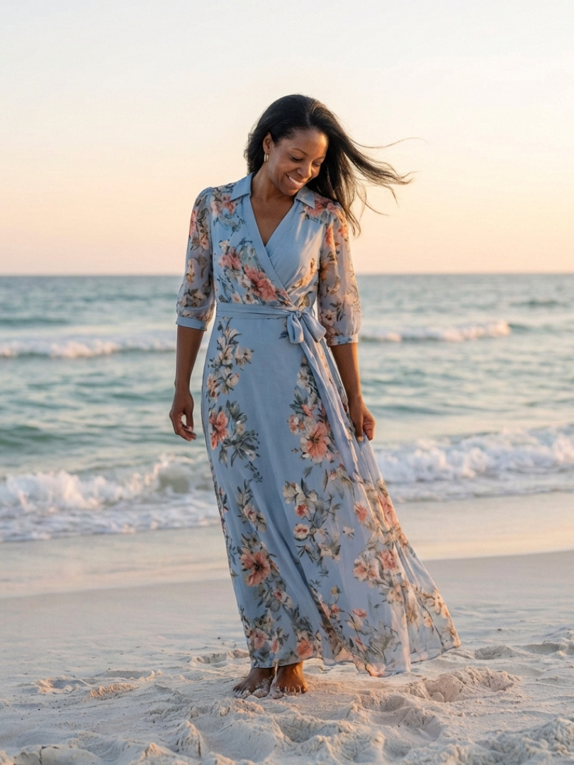 Elowen | Womens Summer Holiday Chiffon Wrap Maxi Dress 6