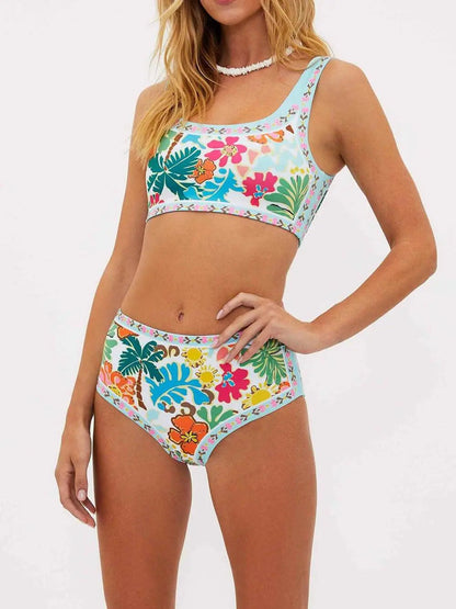 Emmie | Womens Tropical Halter Neck High-Waisted Padded Floral Two Piece Bikini Set 3