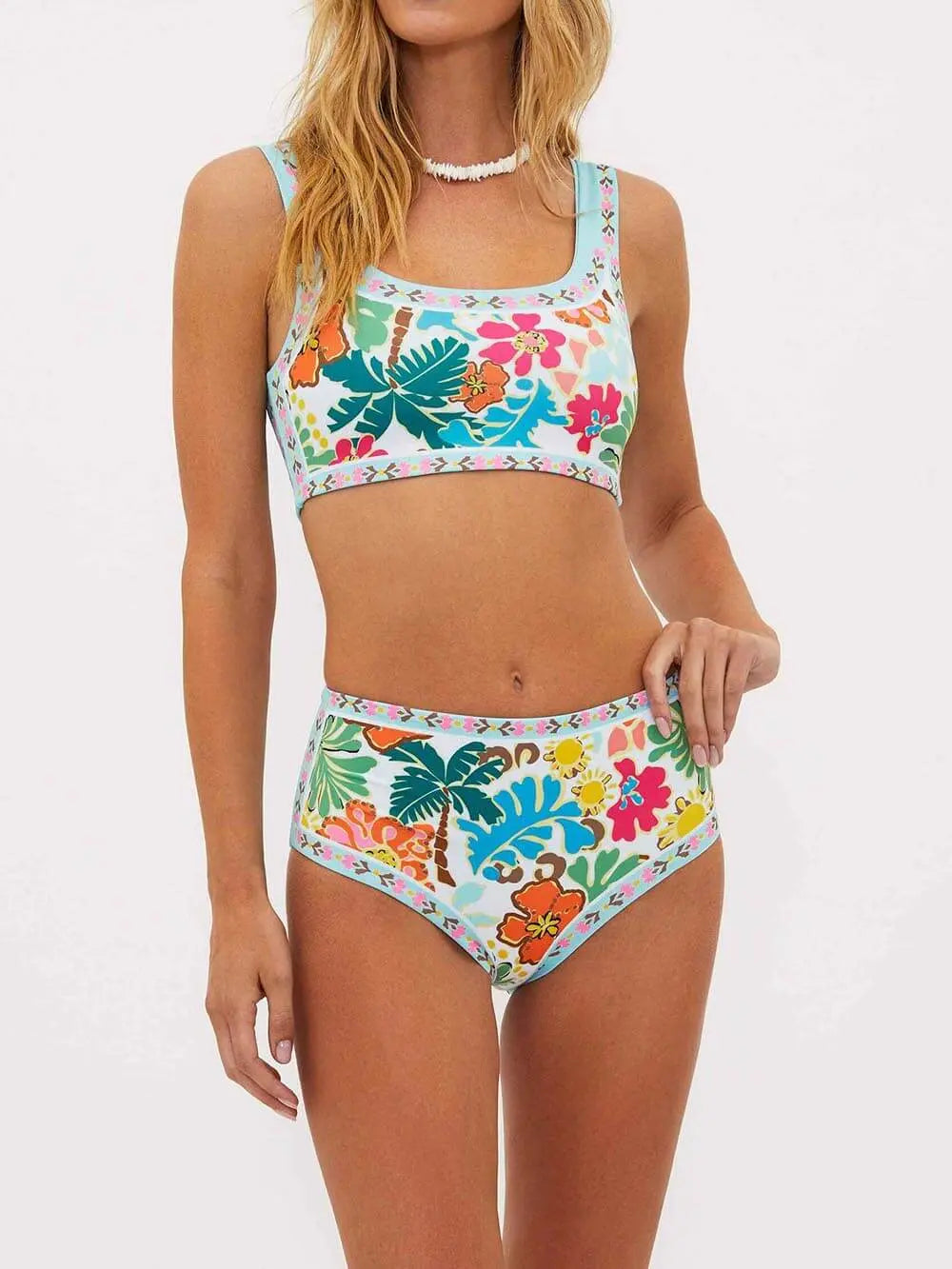Emmie | Womens Tropical Halter Neck High-Waisted Padded Floral Two Piece Bikini Set 4