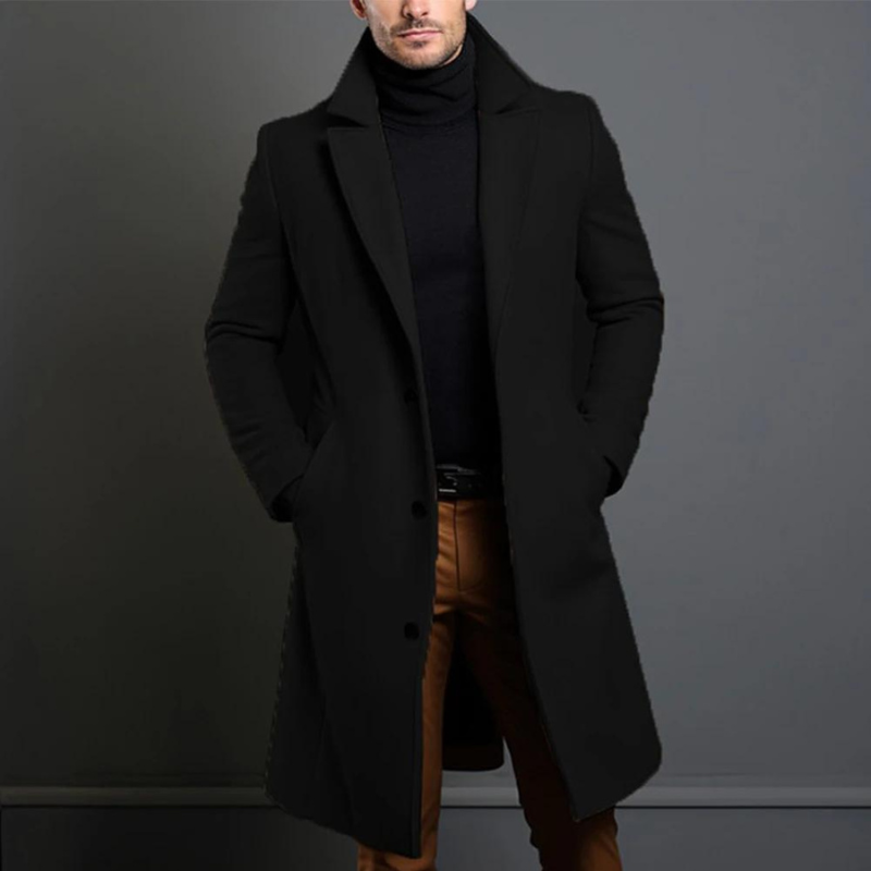 Ethan | Stylish Long Black Wool Coat for Men 0