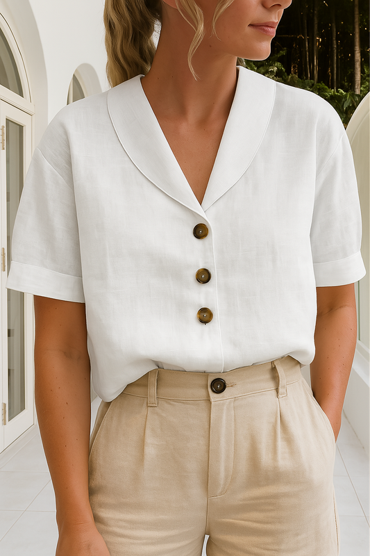 Ethel | Womens Elegant Wrap Neckline Short Sleeve Relaxed Fit Blouse 1