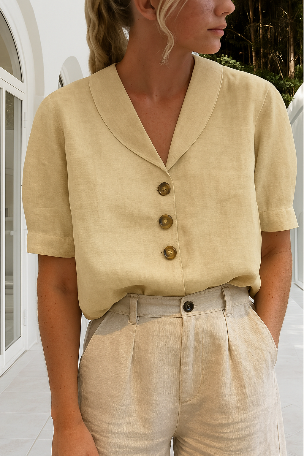 Ethel | Womens Elegant Wrap Neckline Short Sleeve Relaxed Fit Blouse 2